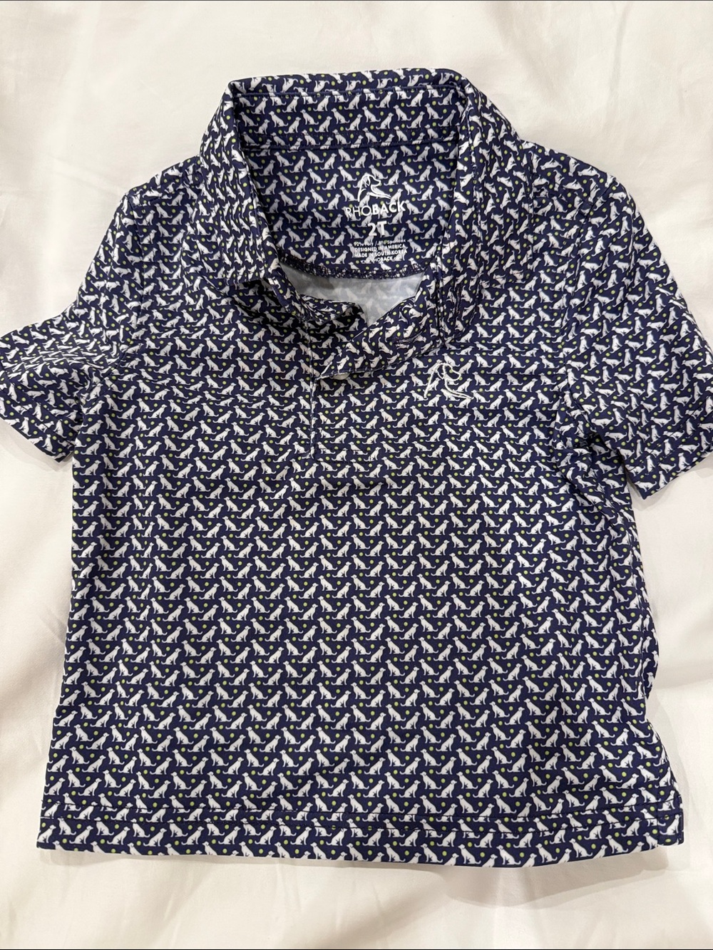 Rhoback Toddler - 2T -Navy Polo with White Dachshund Motif